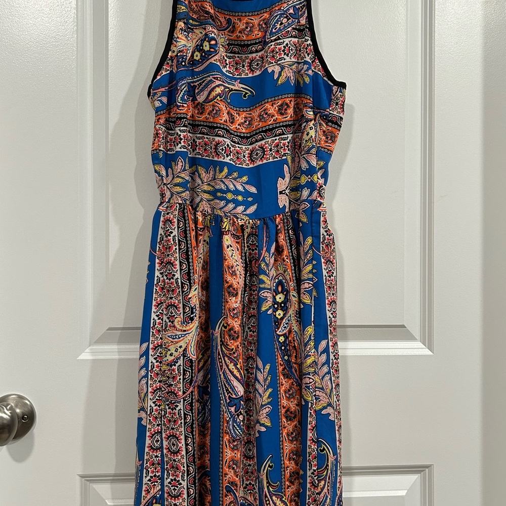 Aqua Paisley Maxi Dress - Blue and Orange